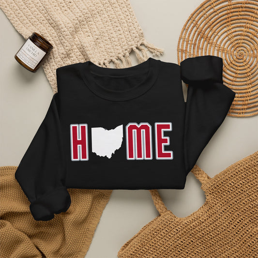 Ohio HOME block letter crewneck in Black, folded flat lay