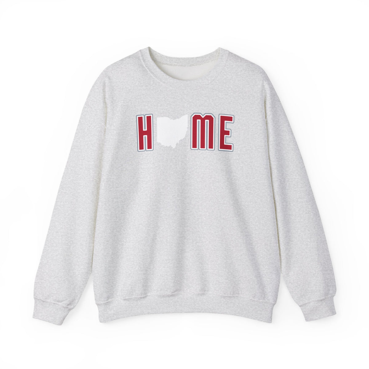 Ohio HOME block letter crewneck in Ash, front view