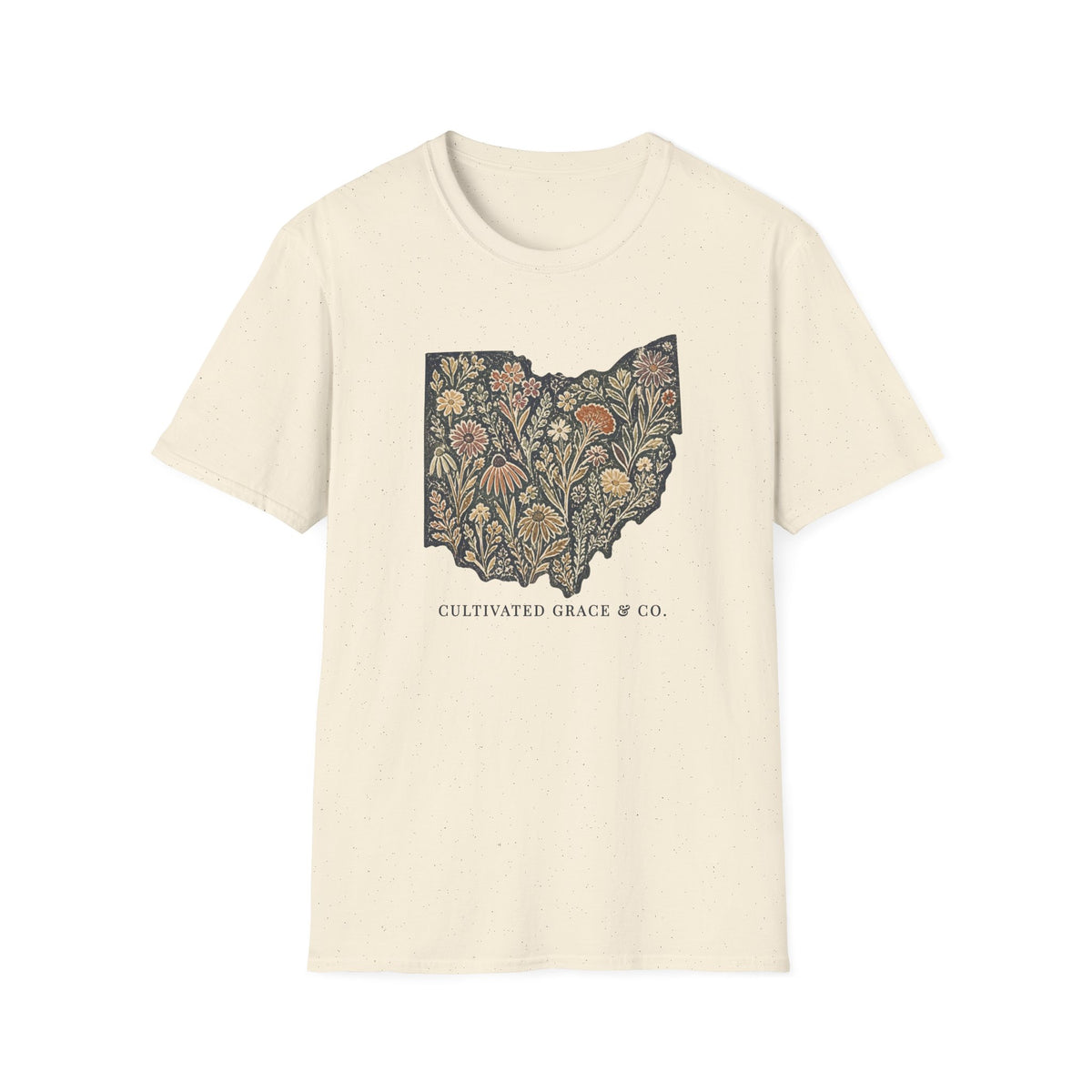 Floral Ohio Softstyle tee in Natural, front view