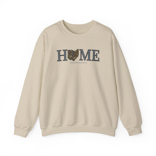 Ohio HOME crewneck in Sand, front view