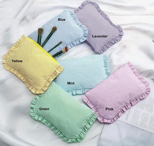 Ruffle Seersucker Cosmetic Bag