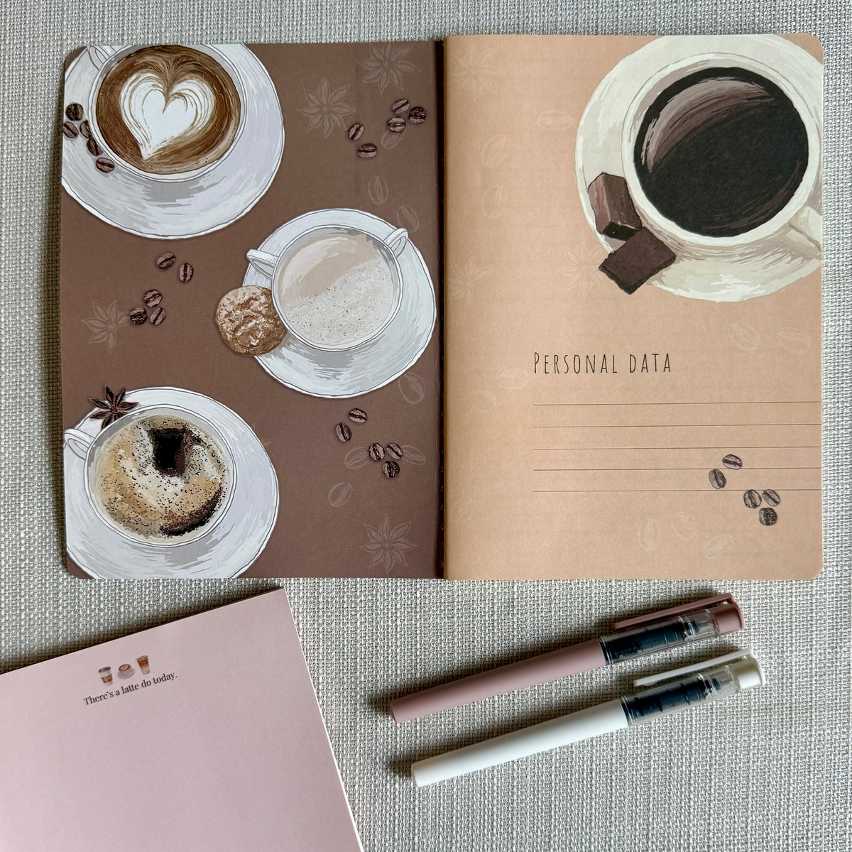 Coffee Lover Add-on Bundle | Latte Notebook, 4 Coffee Pens & Notepad
