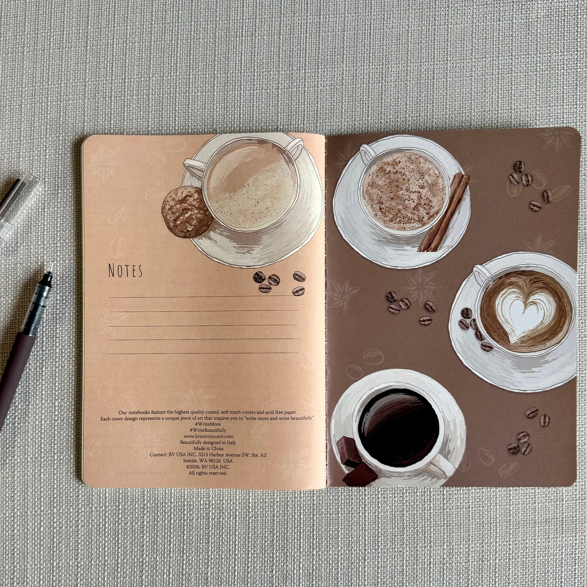 Coffee Lover Add-on Bundle | Latte Notebook, 4 Coffee Pens & Notepad
