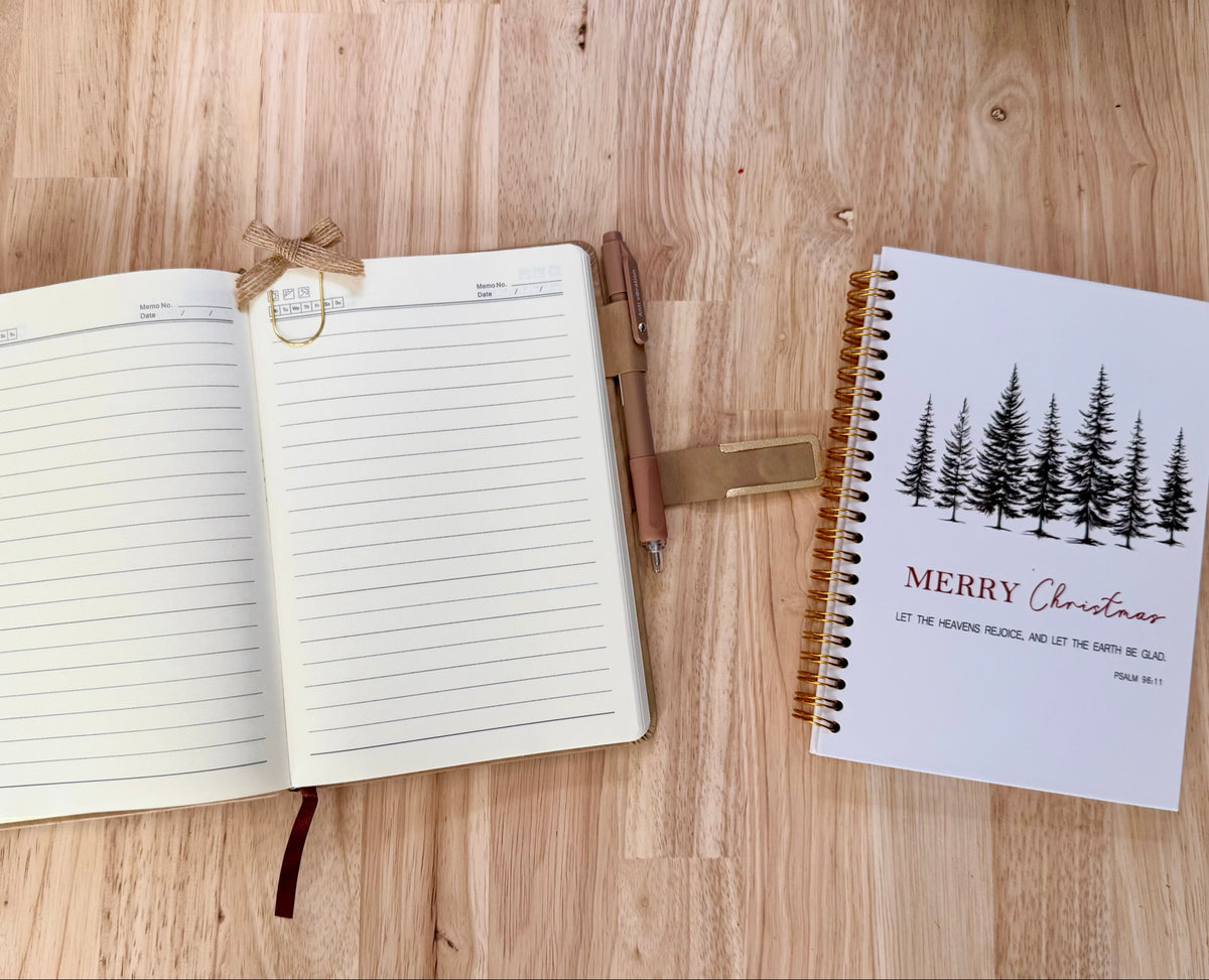 Lined pages inside the main journal, with a Christmas companion journal. Companion journal designs vary