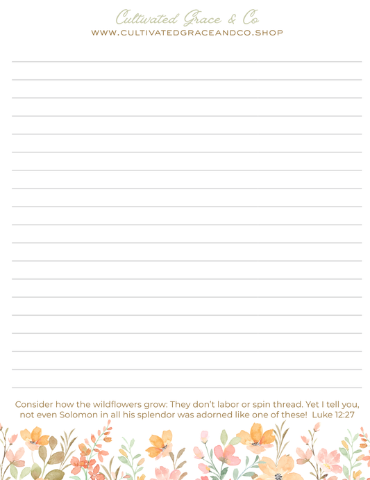 Wildflower Scripture Notepad | Luke 12:27 | Lined Writing Pad