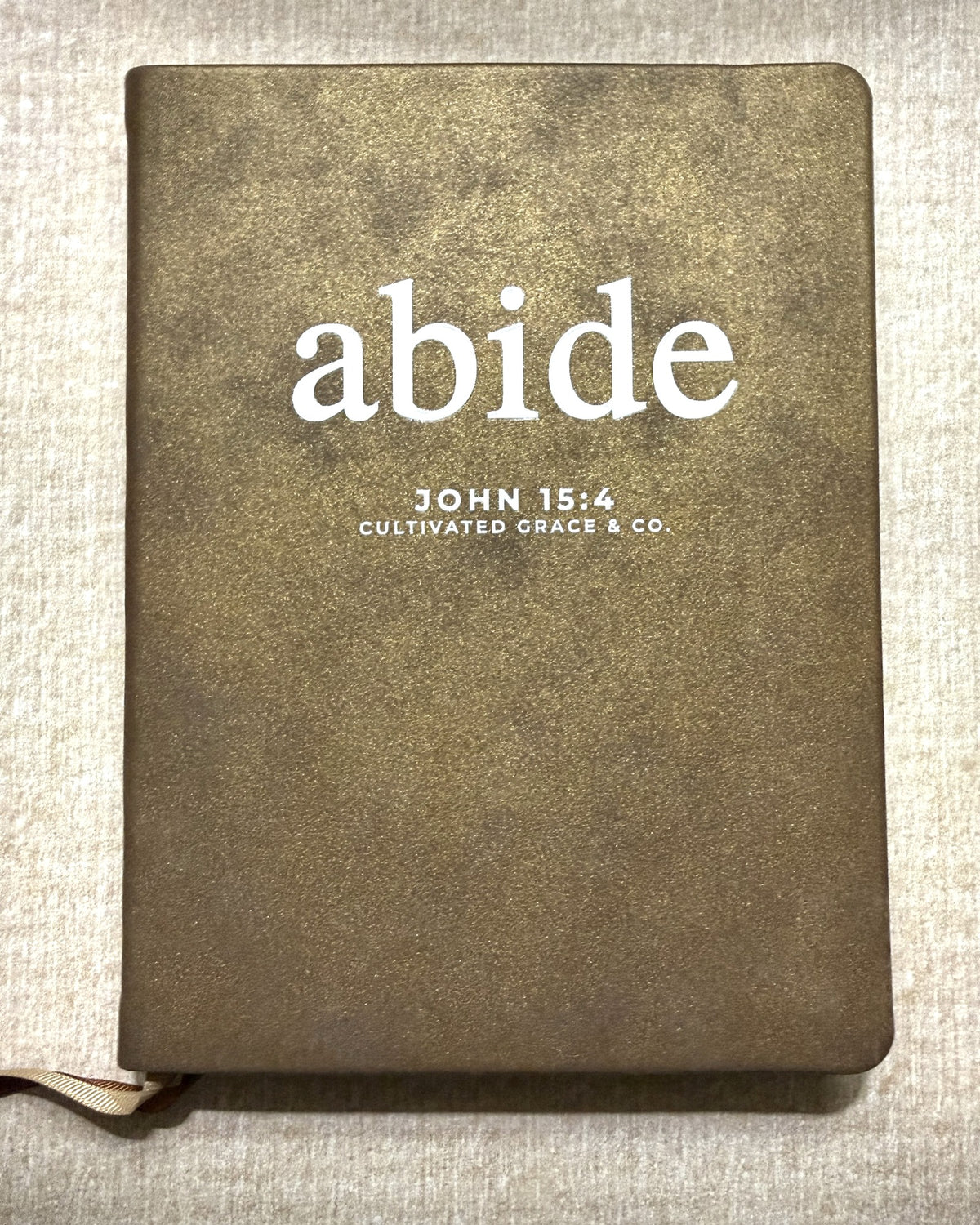 Abide faith word journal, print style, Shimmer Brown hardcover with Abide lettering