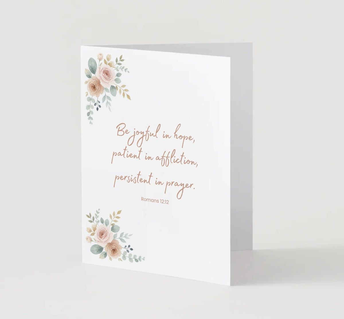 Corner Floral blank greeting card with Romans 12:12