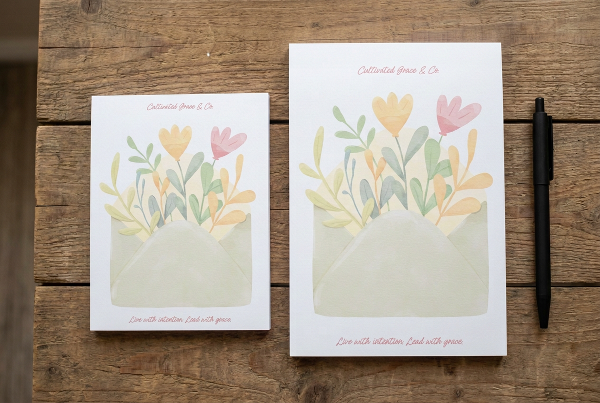 Bright Floral Envelope notepads with no binding on the large pad