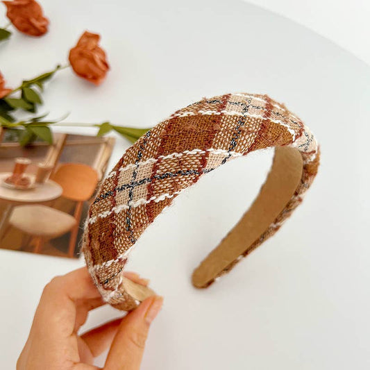 Knit Plaid Padded Headband
