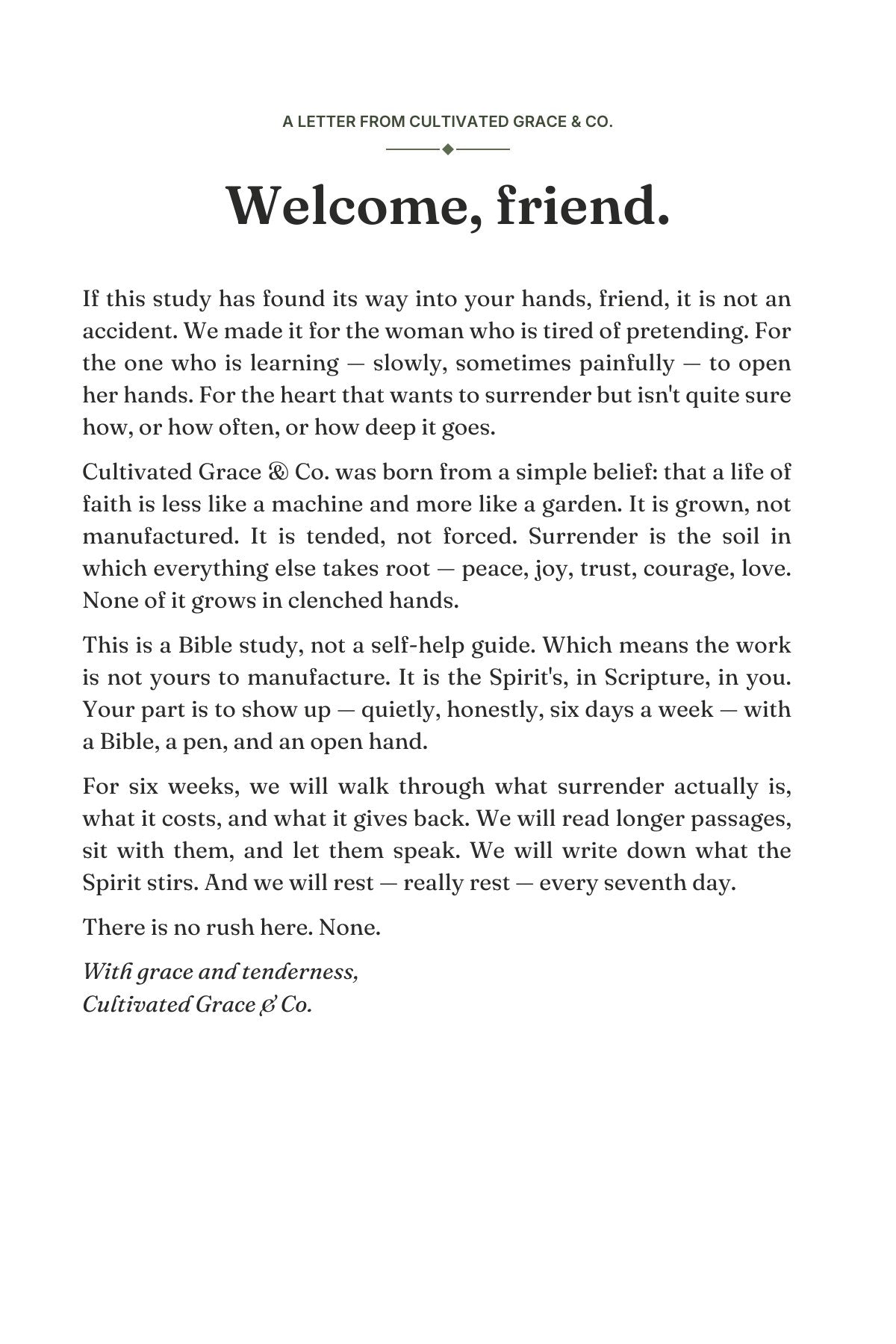 Surrendered Bible Study — welcome letter