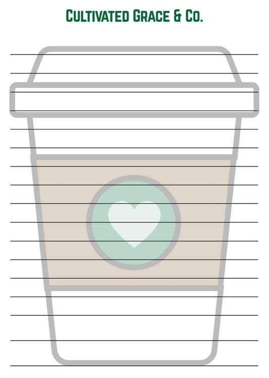 Coffee To Go lined notepad page artwork by Cultivated Grace & Co.