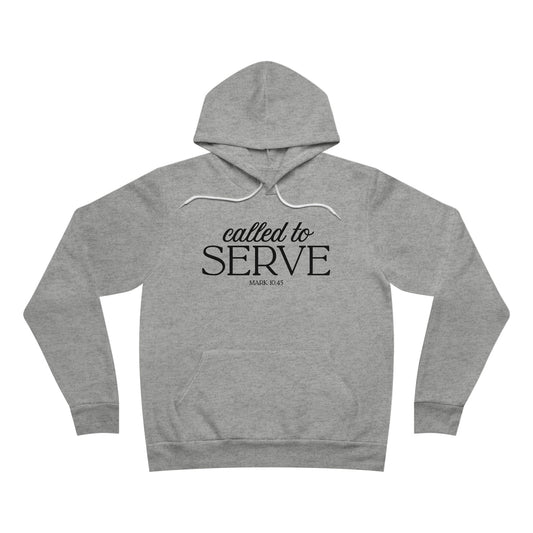 Created with a Purpose hoodie in Athletic Heather, front with outlined CREATED lettering and a black cross