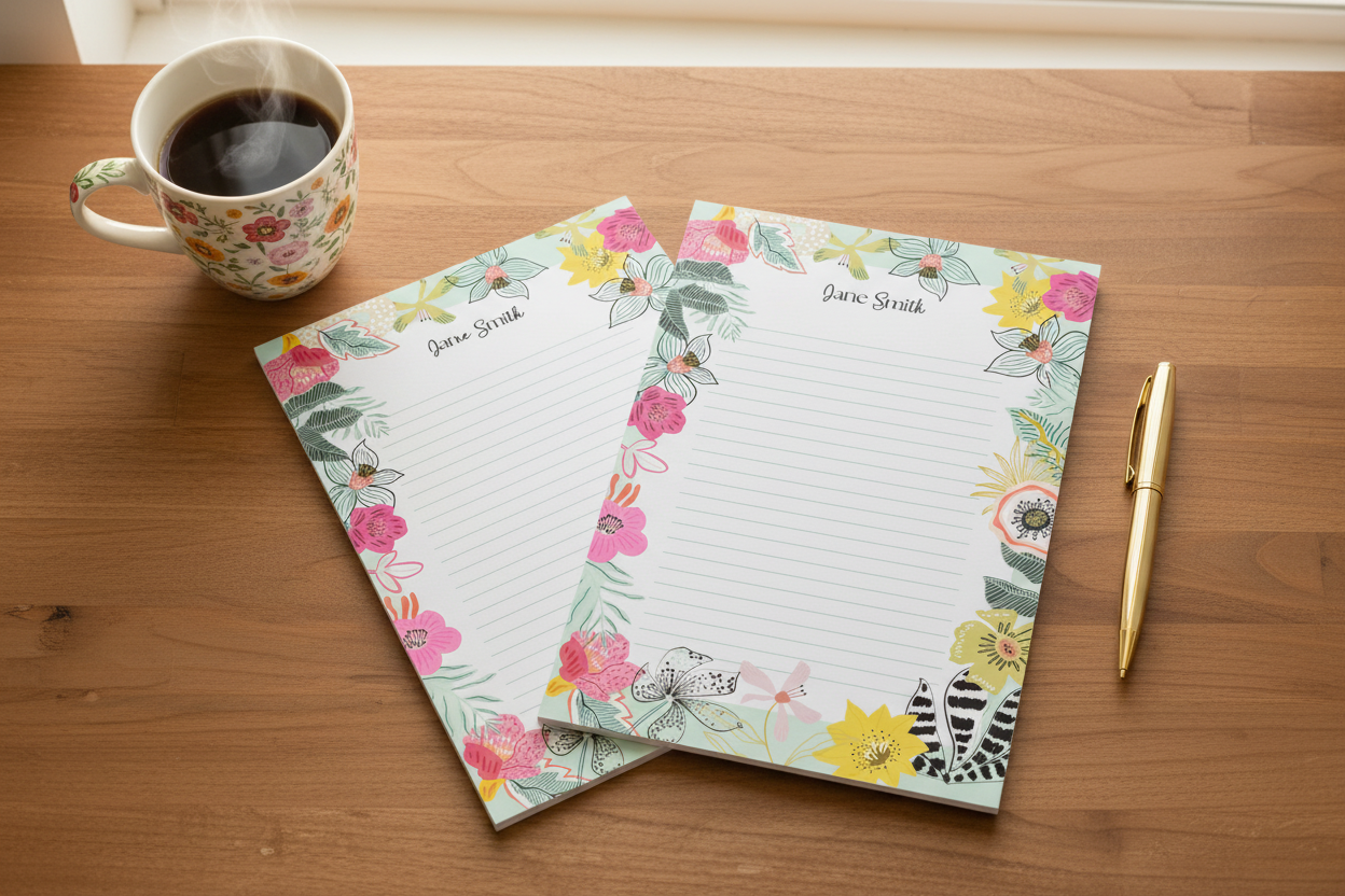 Custom Botanical Floral Notepad Lifestyle