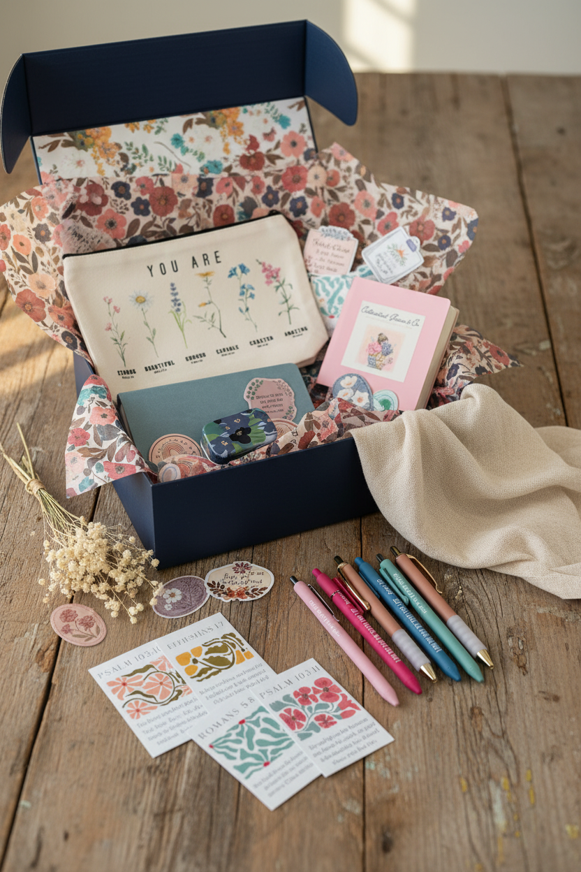 Faith Box Lifestyle - Open on Farmhouse Table