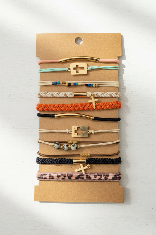 Faith Bracelet Stack on White Wood