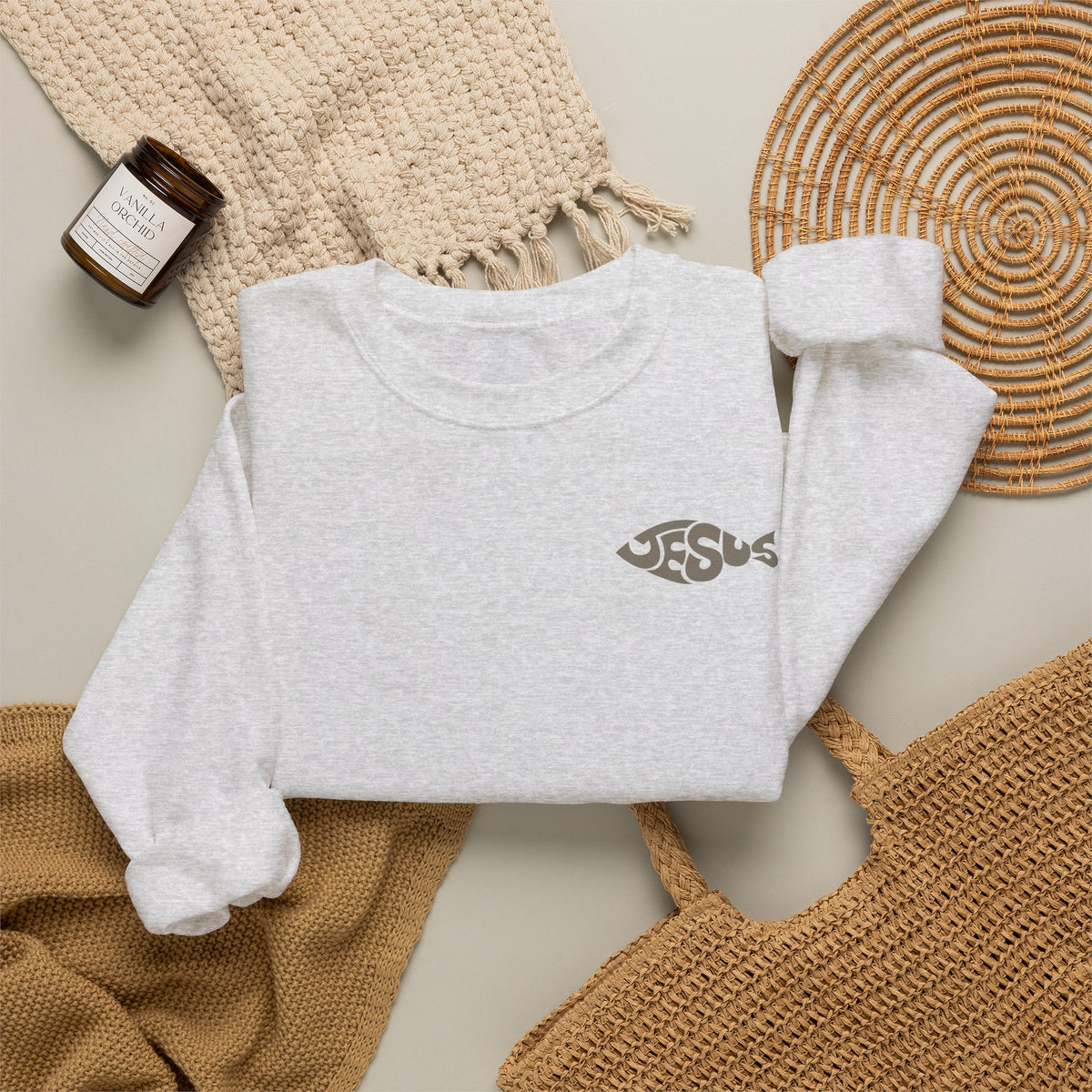 Folded Fisher of Men crewneck sweatshirt in Ash