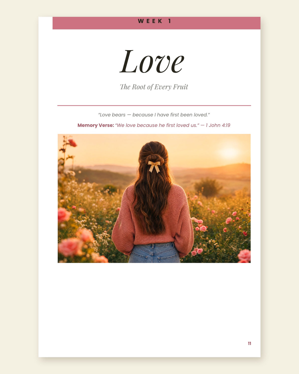 Fruitful — Week 1 Love opener with full-color art and memory verse