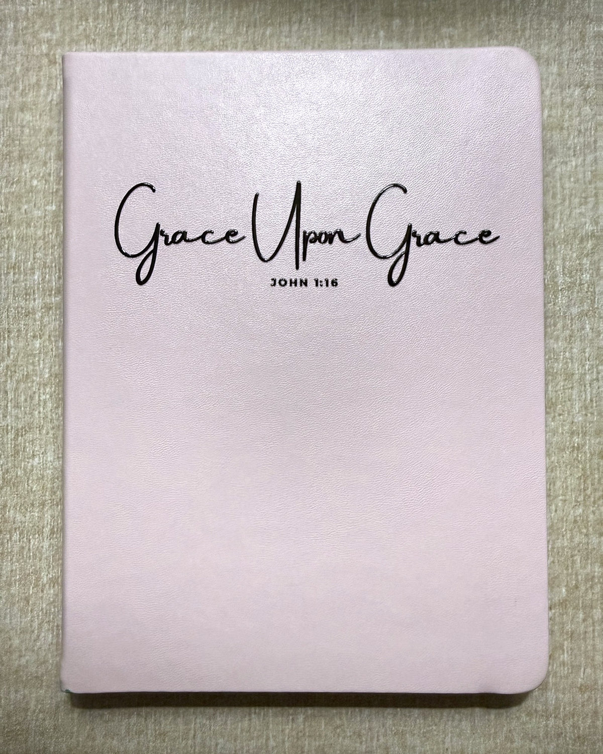 Grace Upon Grace faith word journal, script style, Light Pink hardcover with Grace Upon Grace lettering