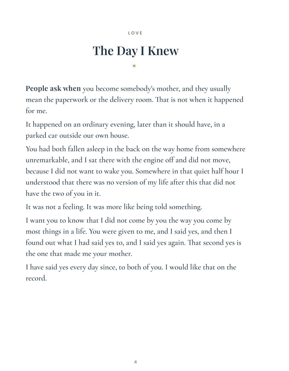 The Heart Letter Legacy Book Journal sample interior page — The Day I Knew, a written letter chapter