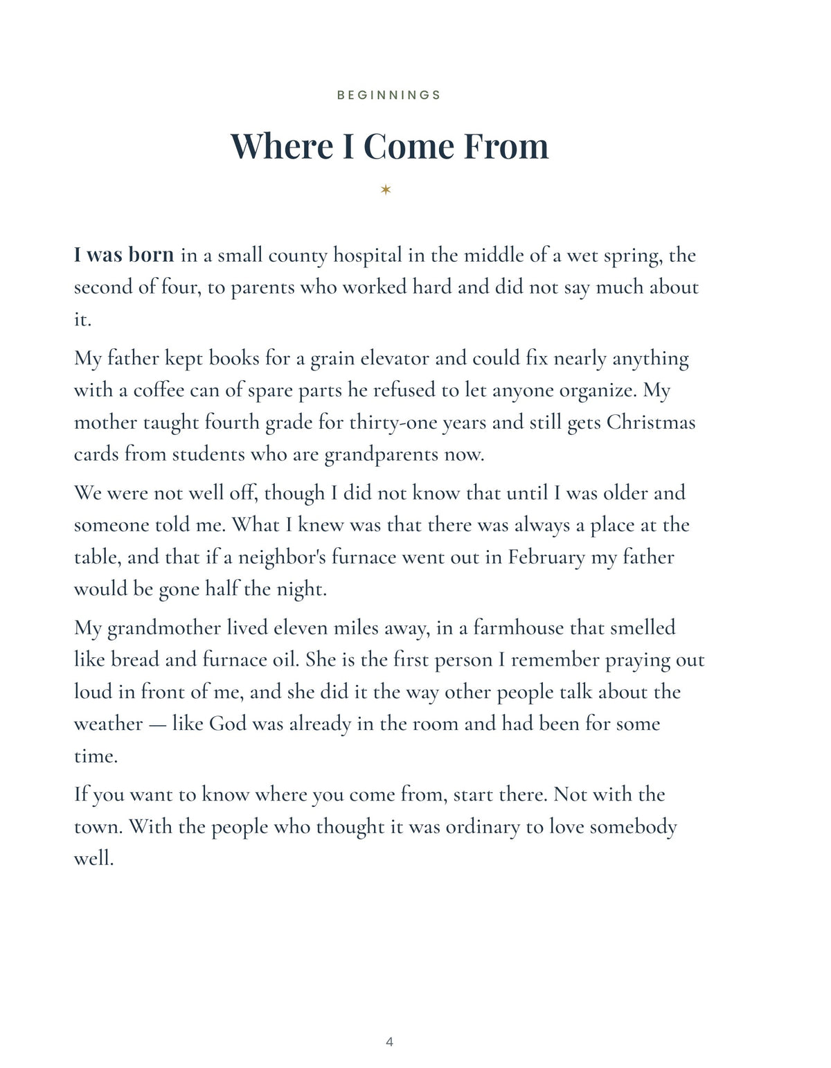 The Legacy Journal Book sample interior page — Where I Come From, a written chapter