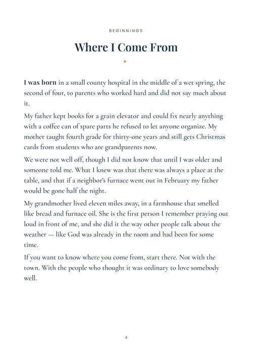 The Legacy Journal Book sample interior page — Where I Come From, a written chapter