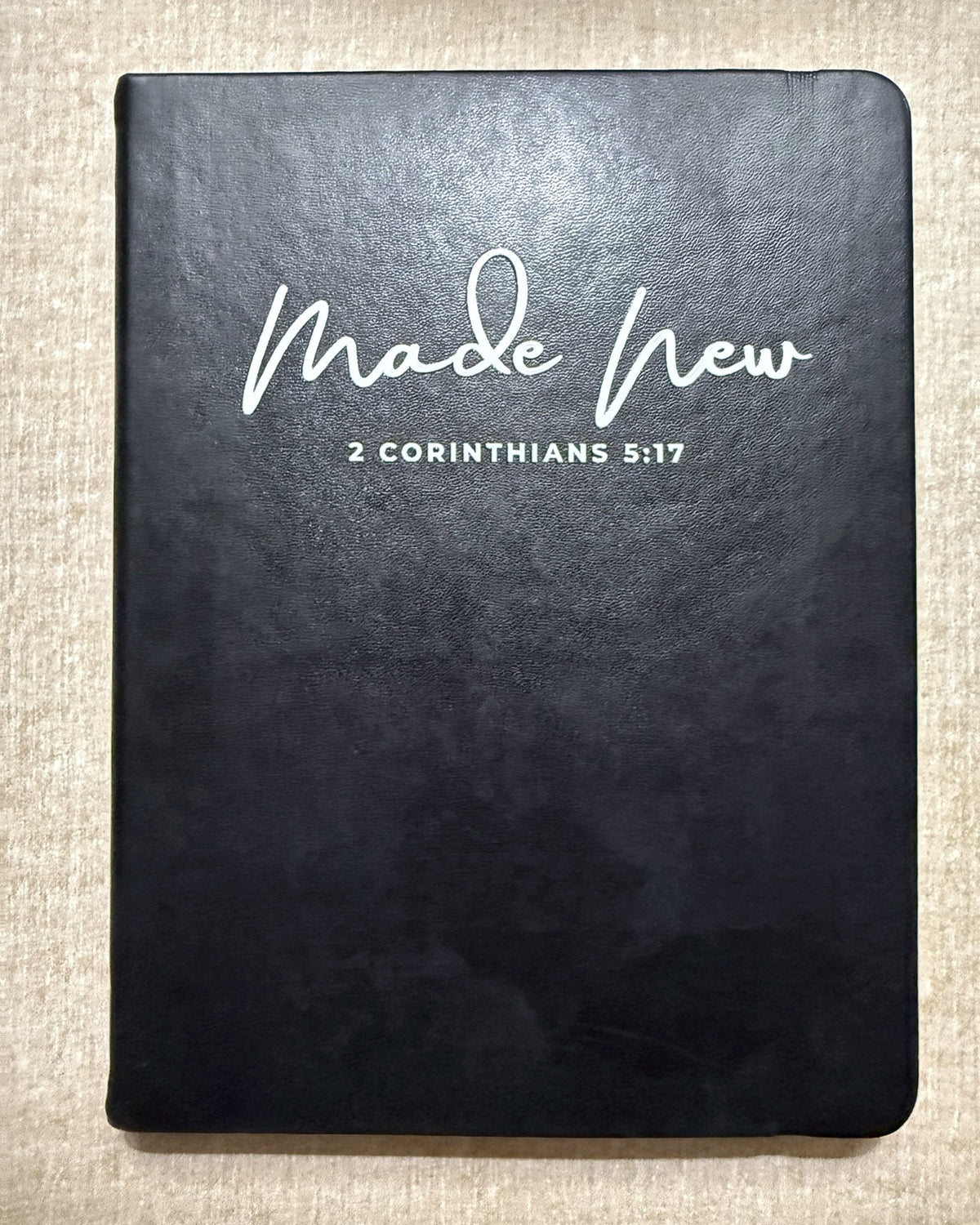 Made New faith word journal, script style, Black hardcover with Made New lettering