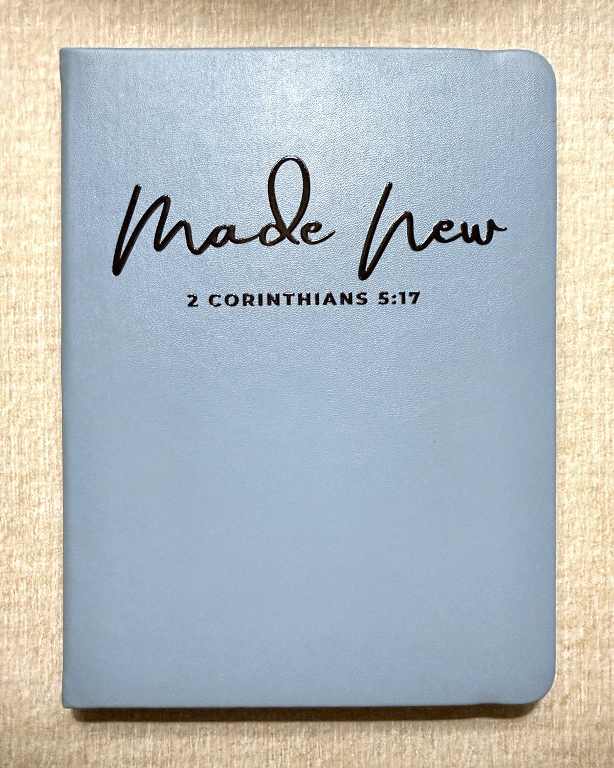 Made New faith word journal, script style, Dusty Blue hardcover with Made New lettering
