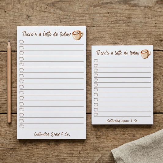 Revised lifestyle image with brand lettering on both notepads