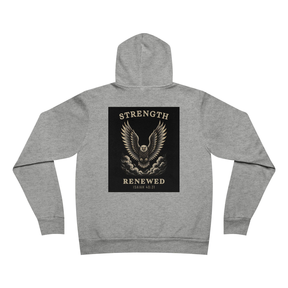 Strength Renewed hoodie in Athletic Heather, full back eagle graphic with Isaiah 40:31