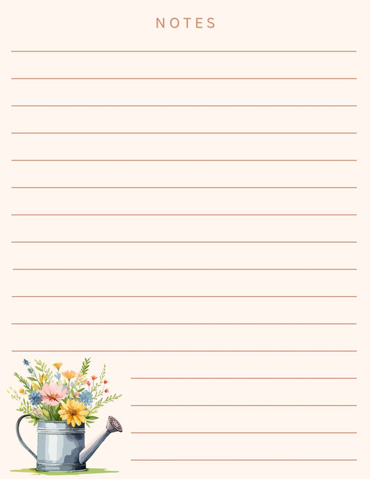 Watering Can Bouquet lined notepad page artwork by Cultivated Grace & Co.