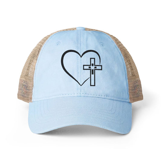 Women's Washed Mesh-Back Heart Cross Ballcap